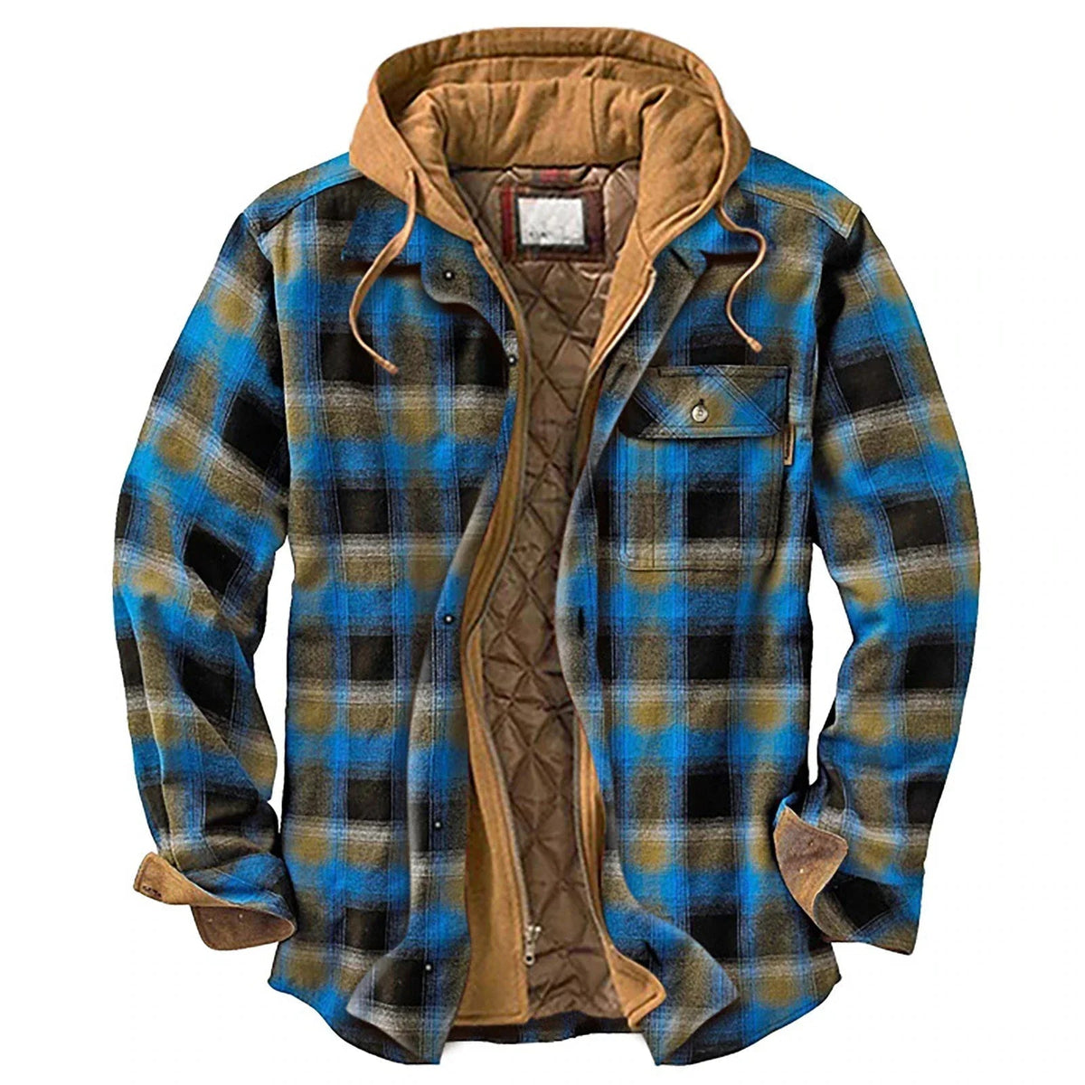 Veste à carreaux homme à capuche avec doublure matelassée