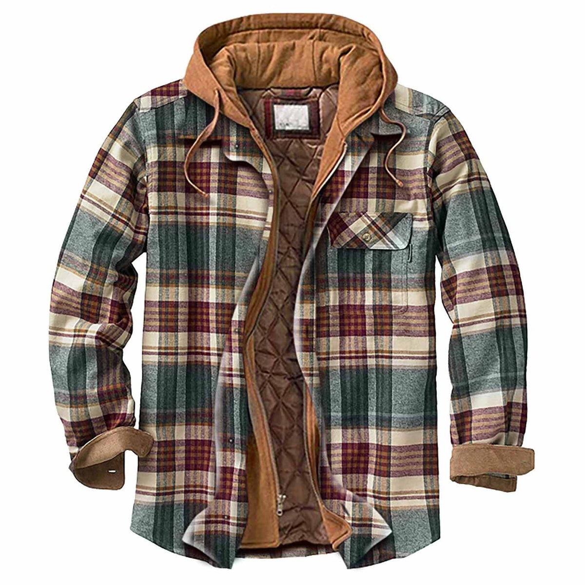 Veste à carreaux homme à capuche avec doublure matelassée