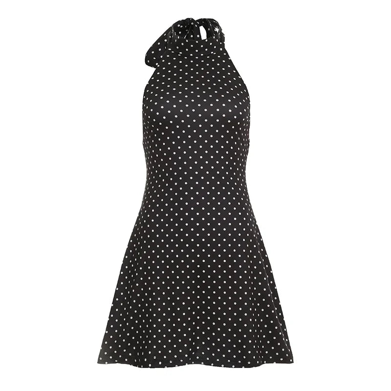 Mini robe femme dos nu à pois avec col halter