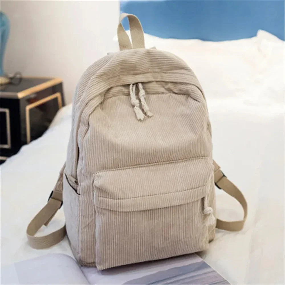 Sac à dos scolaire unisexe en velours côtelé – Cartable, sac d’école pour cours et usage quotidien