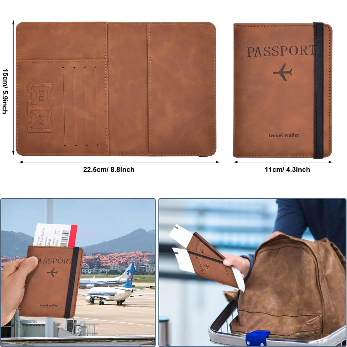 Porte-passeport de voyage en PU avec rangements cartes