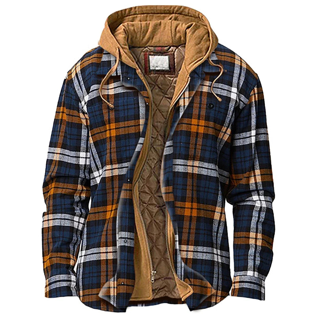 Veste à carreaux homme à capuche avec doublure matelassée