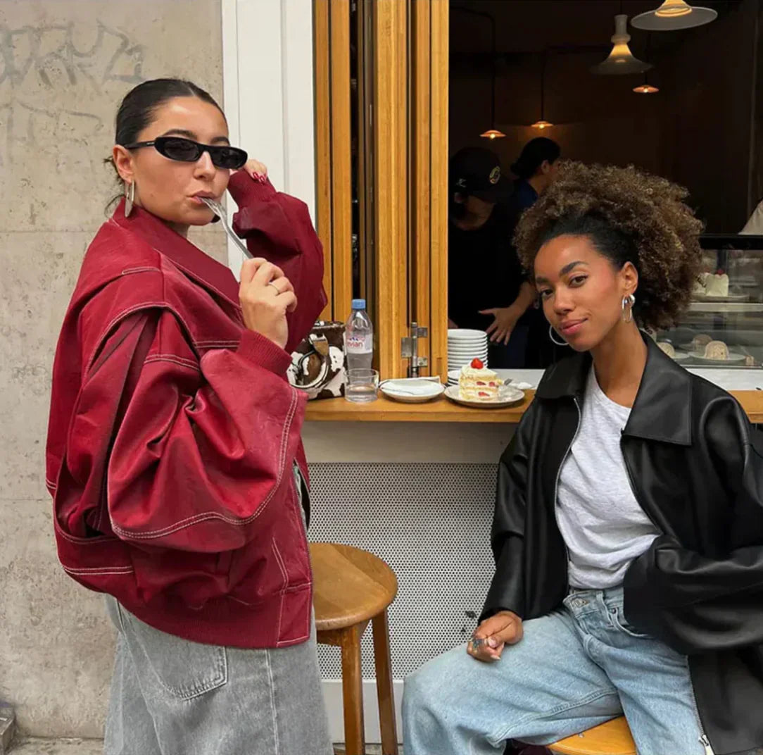 Veste Oversize Femme Avec Fermeture Zippée – Style Moderne Décontracté