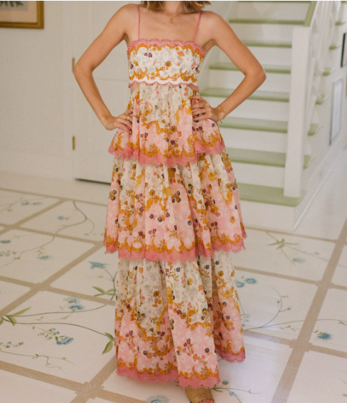 Robe Longue Bohème à Volants Imprimés