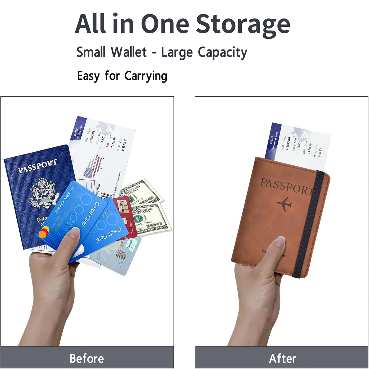 Porte-passeport de voyage en PU avec rangements cartes