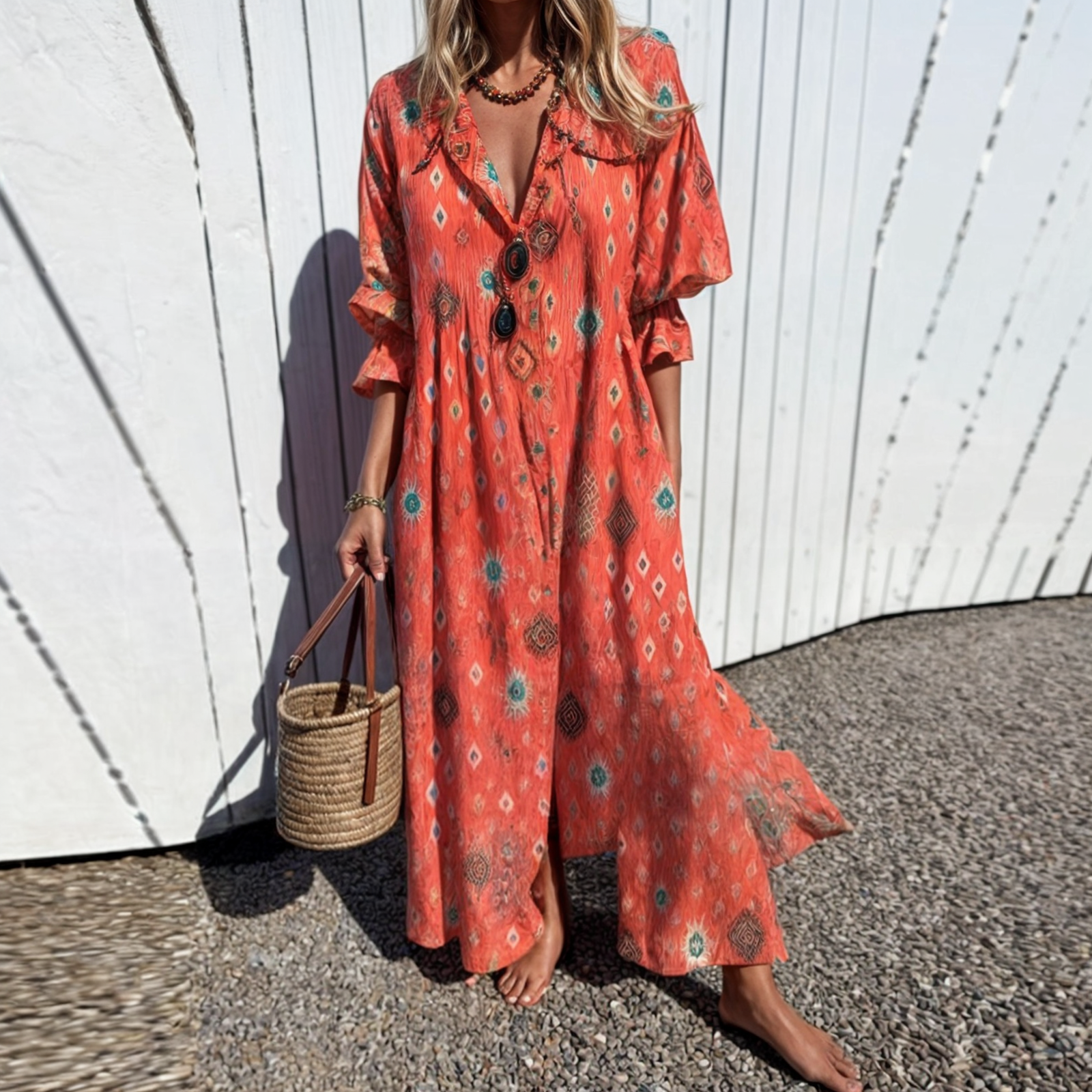 Robe Longue Fleurie Femme Coupe Fluide Bohème Coton-Viscose Style Estival