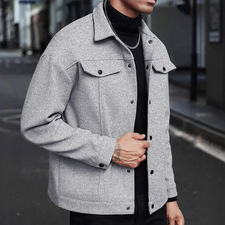 Veste Homme Boutonnée avec Poches Poitrine Style Urbain