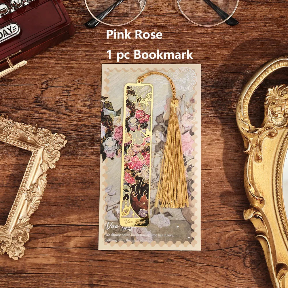 Marque-page fait main en métal floral rétro avec pompon décoratif – Cadeau parfait