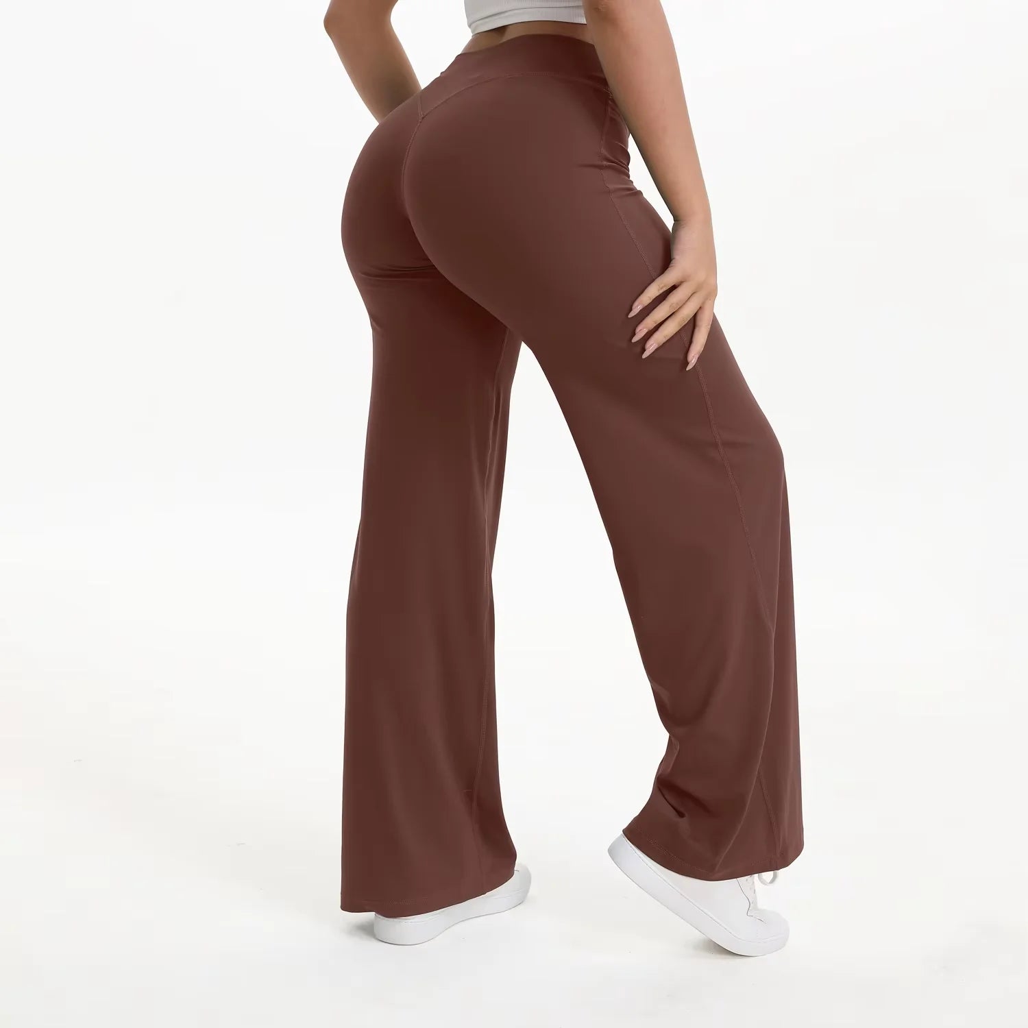 Pantalon yoga femme taille haute jambe large fluide