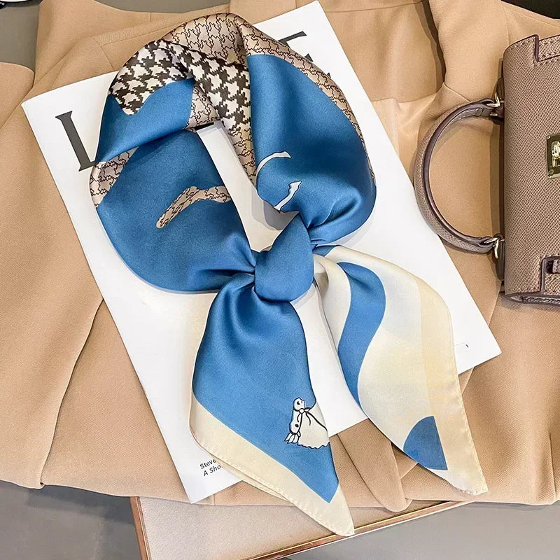 Foulard carré femme en satin imprimé pour cheveux et sac