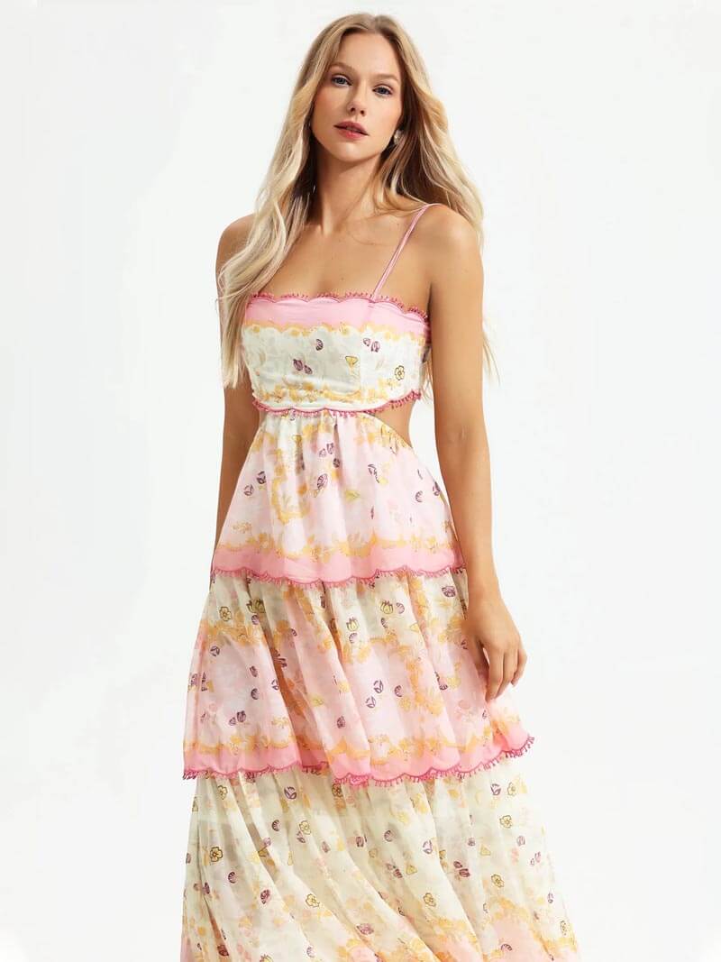Robe Longue Bohème à Volants Imprimés