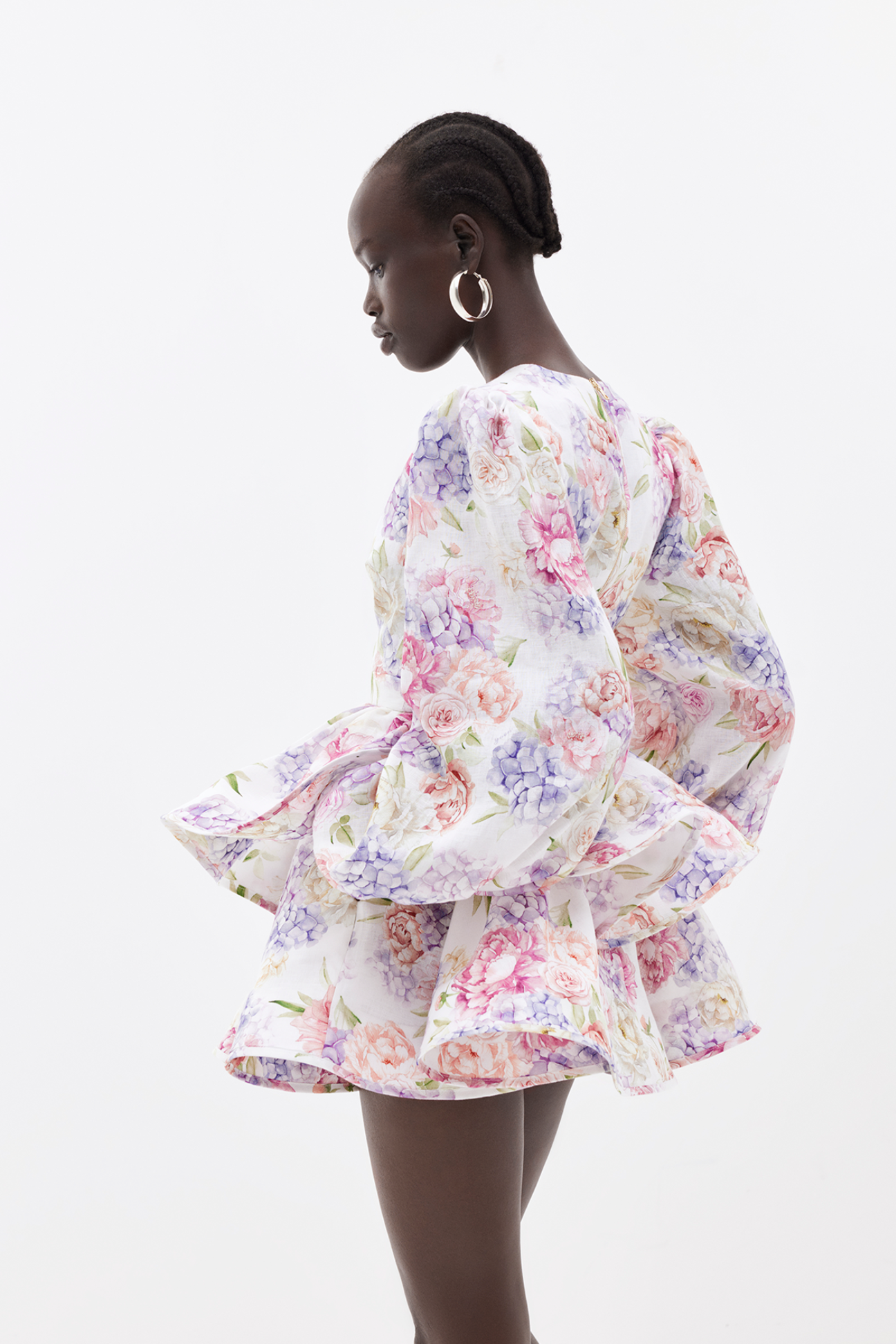 Robe Femme Évasée Imprimé Floral Manches Volumineuses Coupe Structurée