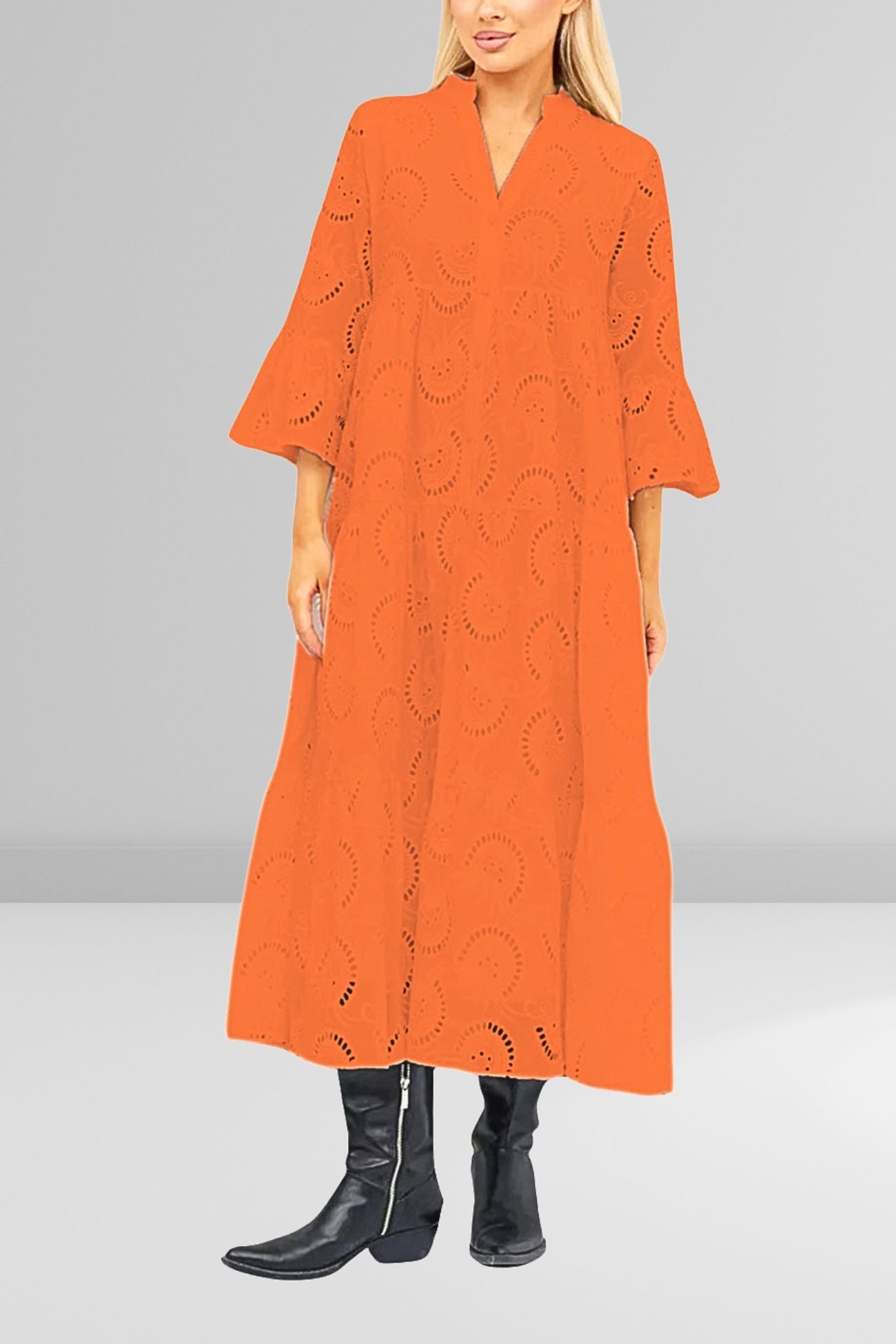 Robe Coton Brodé Femme Coupe Ample Manches Évasées Tissu Respirant Été Quotidien