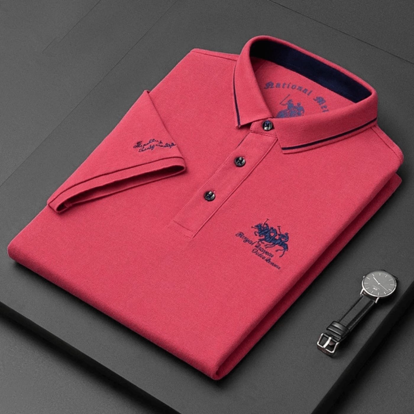 Polo homme respirant brodé à manches courtes
