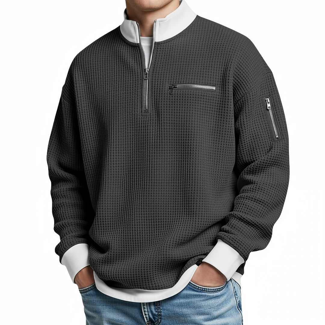 Pull homme demi-zip en maille texturée