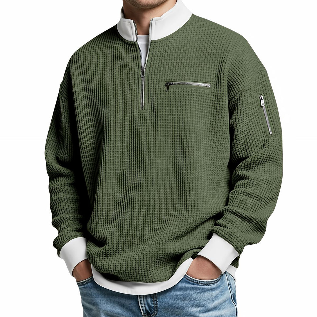Pull homme demi-zip en maille texturée
