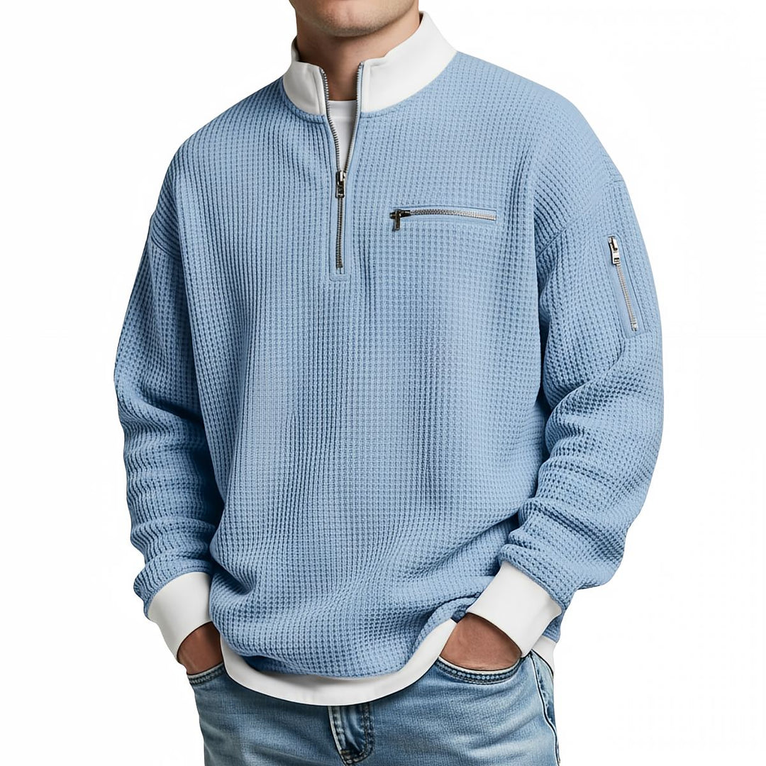 Pull homme demi-zip en maille texturée