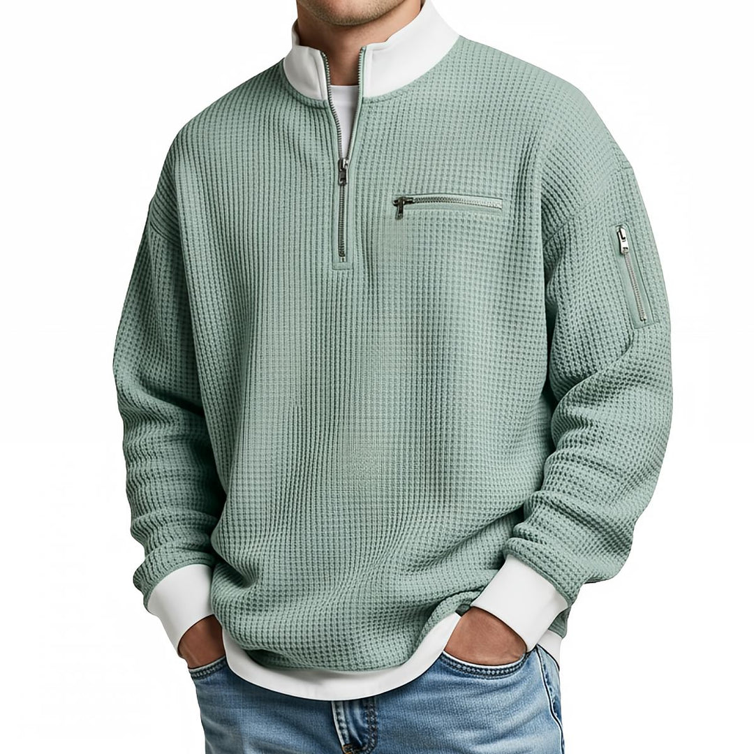 Pull homme demi-zip en maille texturée