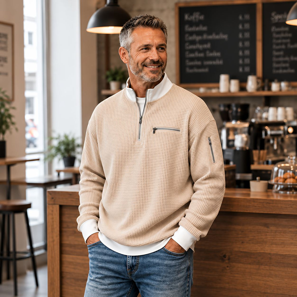 Pull homme demi-zip en maille texturée