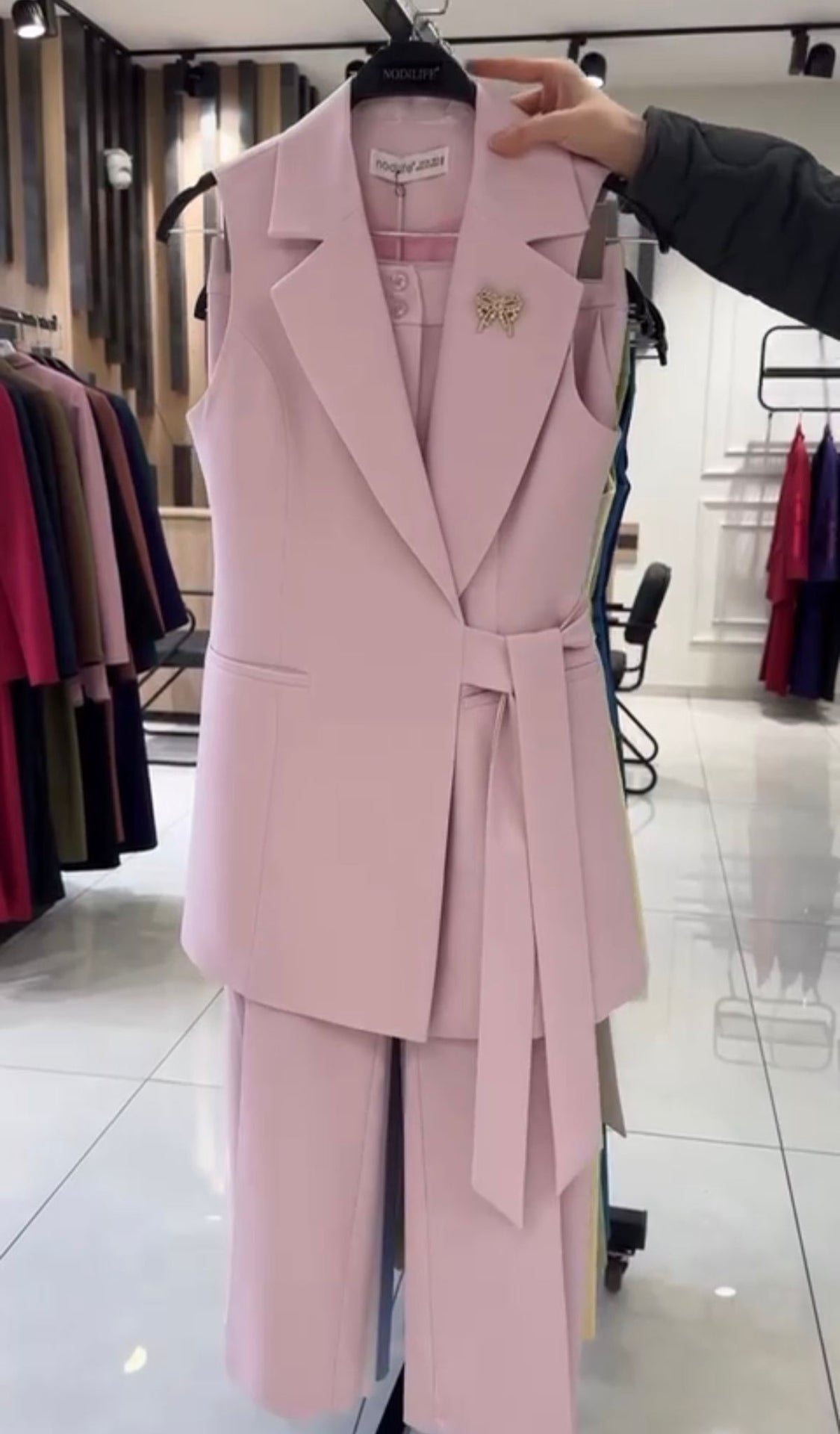 Ensemble Femme Élégant Deux Pièces Blazer Sans Manches et Pantalon Large