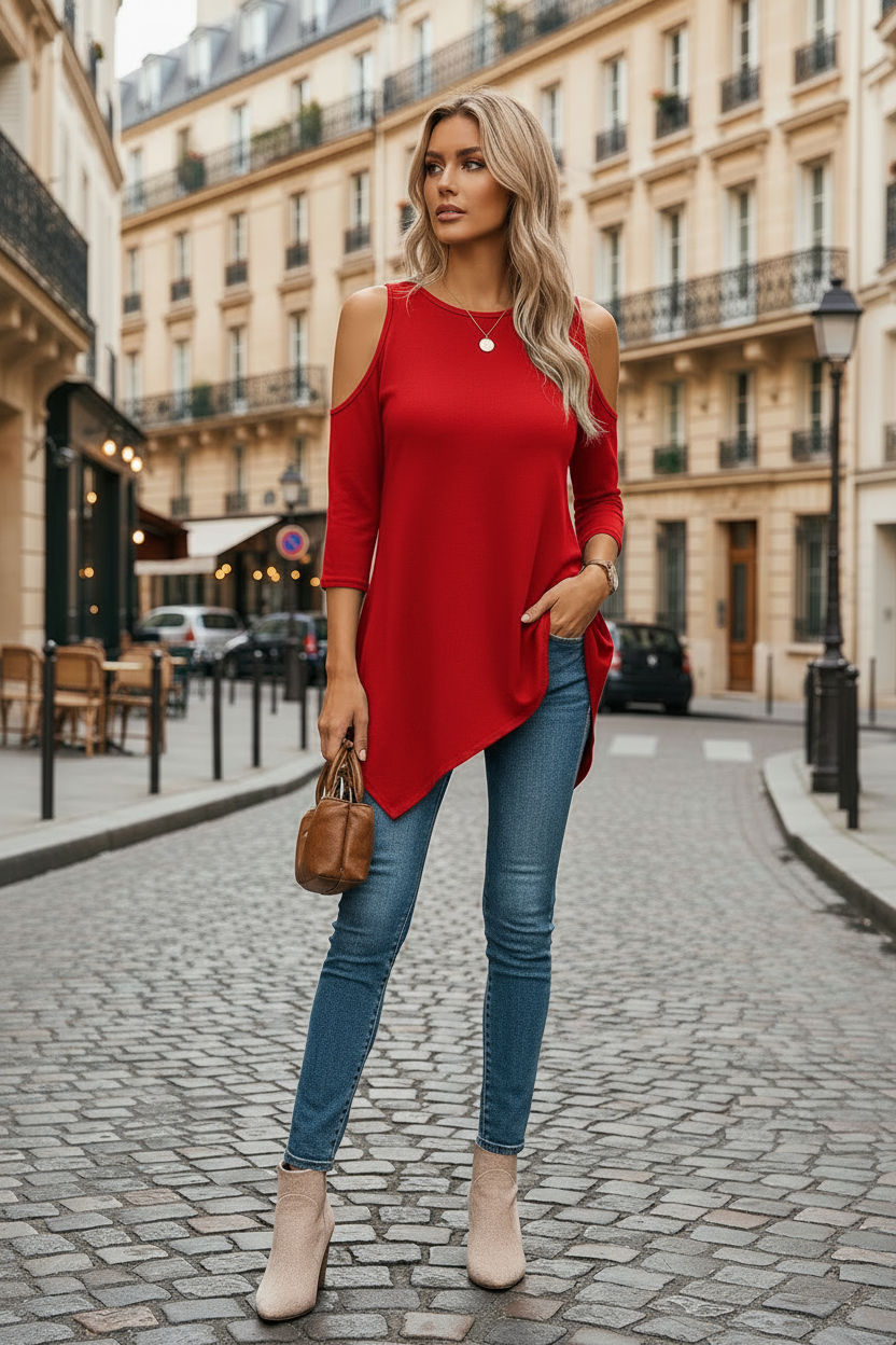 Pull Femme Coupe Fluide Épaules Dégagées Confort Stretch