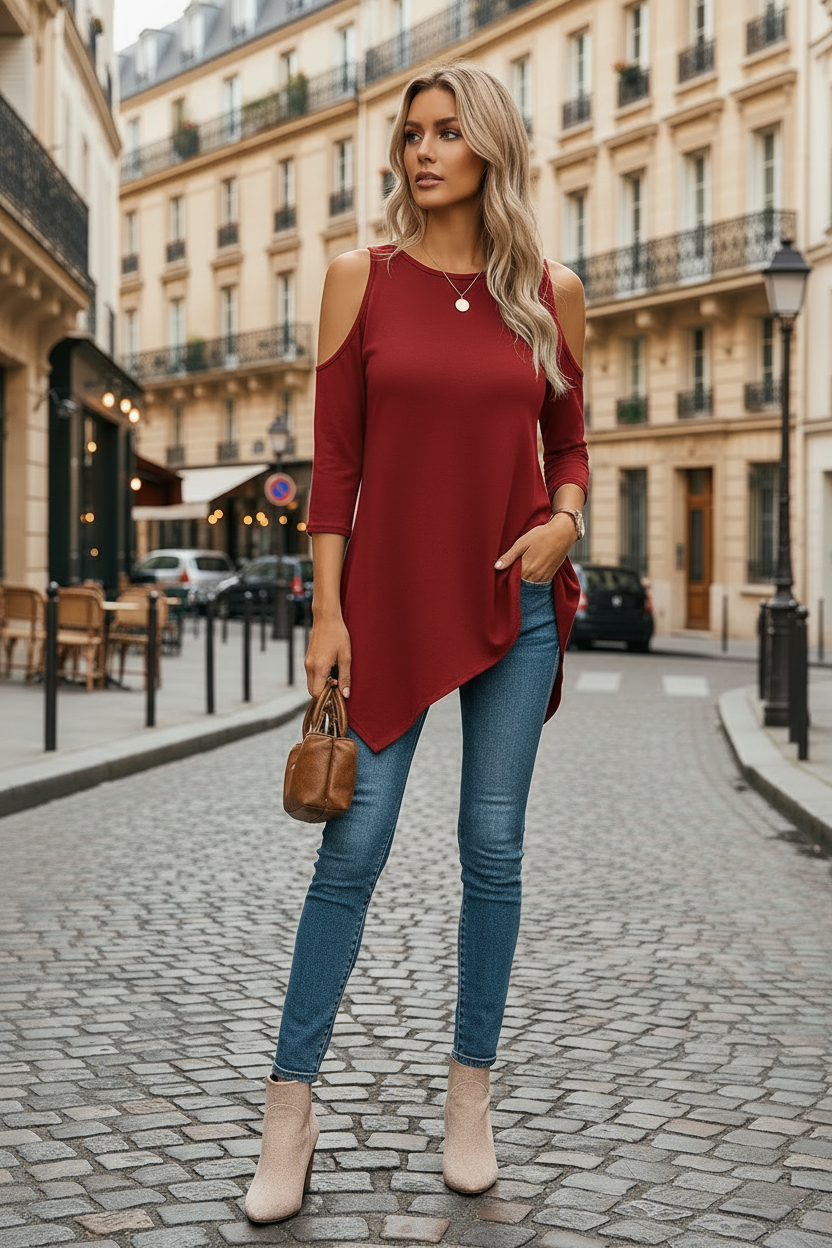 Pull Femme Coupe Fluide Épaules Dégagées Confort Stretch