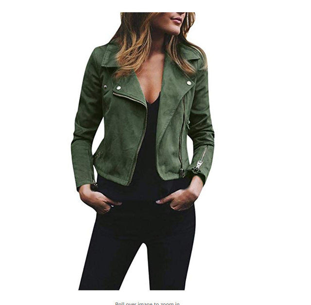 Veste Biker Effet Daim Femme Coupe Ajustée Style Moto Polyvalent