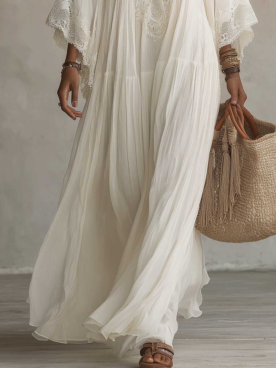 Robe maxi femme bohème fluide avec dentelle raffinée
