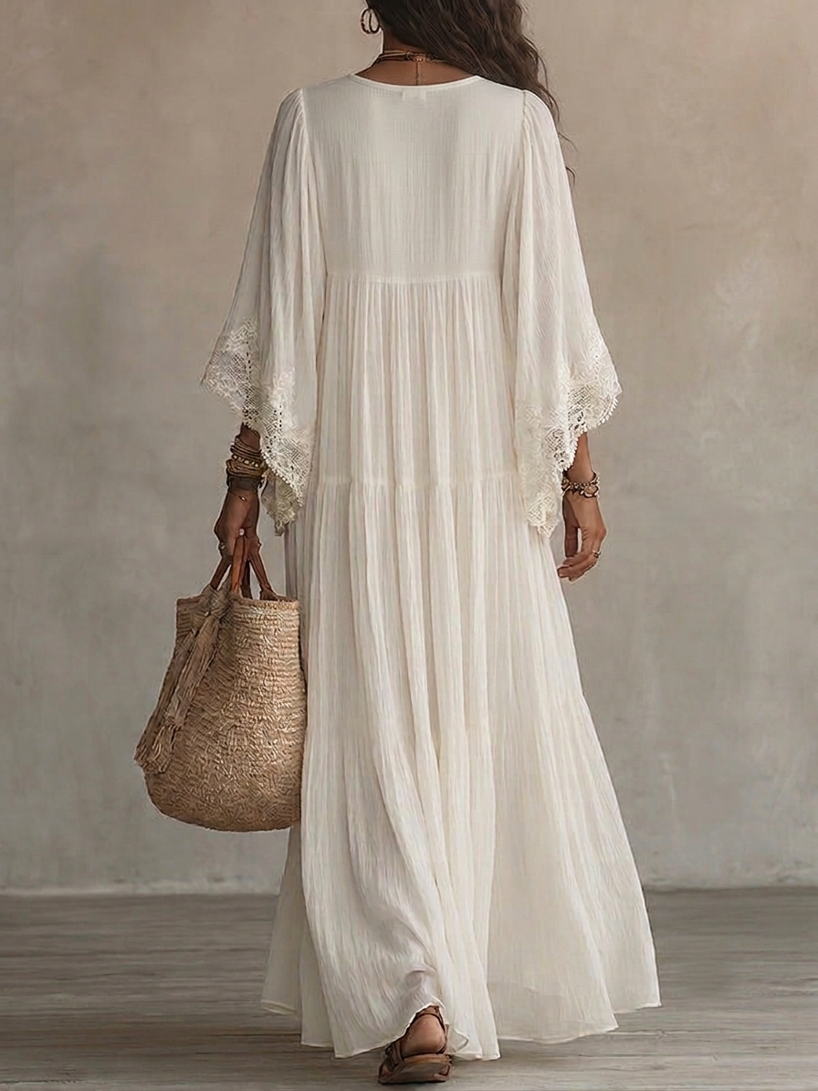 Robe maxi femme bohème fluide avec dentelle raffinée