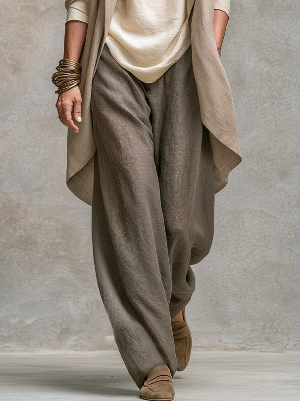 Ensemble femme trois pièces effet lin avec pantalon large