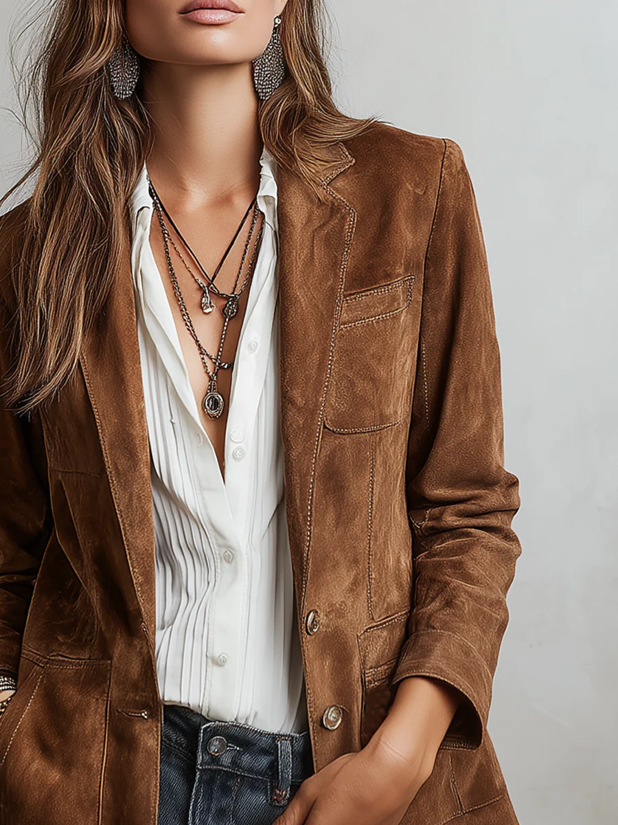 Blazer femme vintage boutonné avec poches structurées