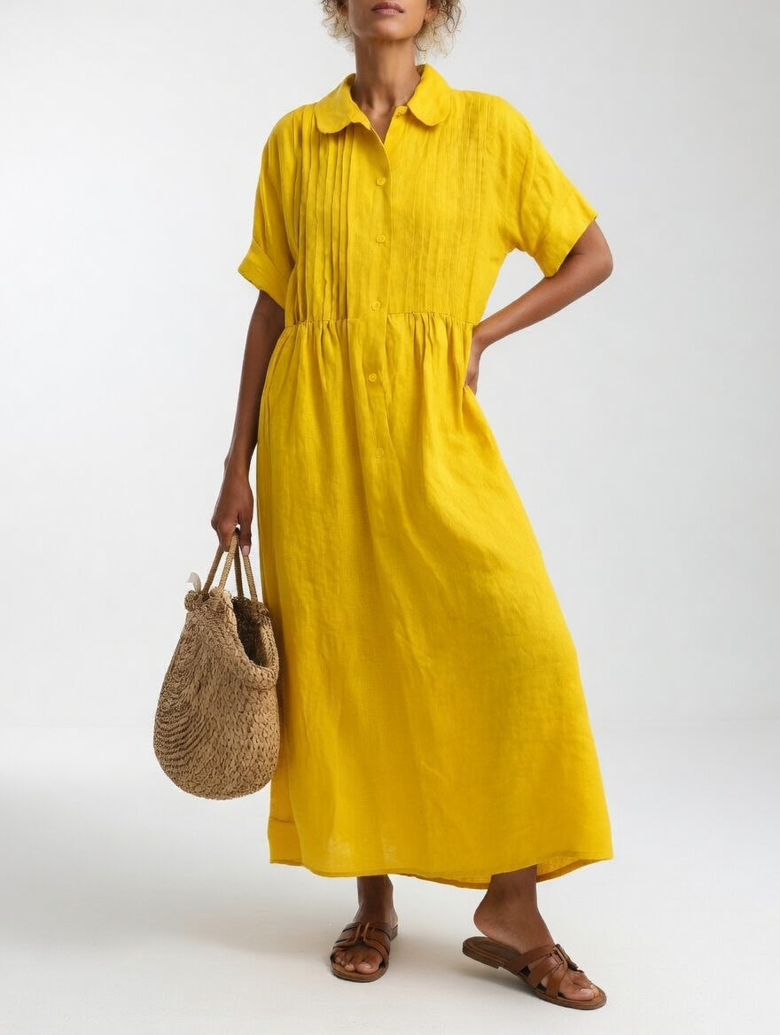 Robe chemise longue femme en coton léger à col classique