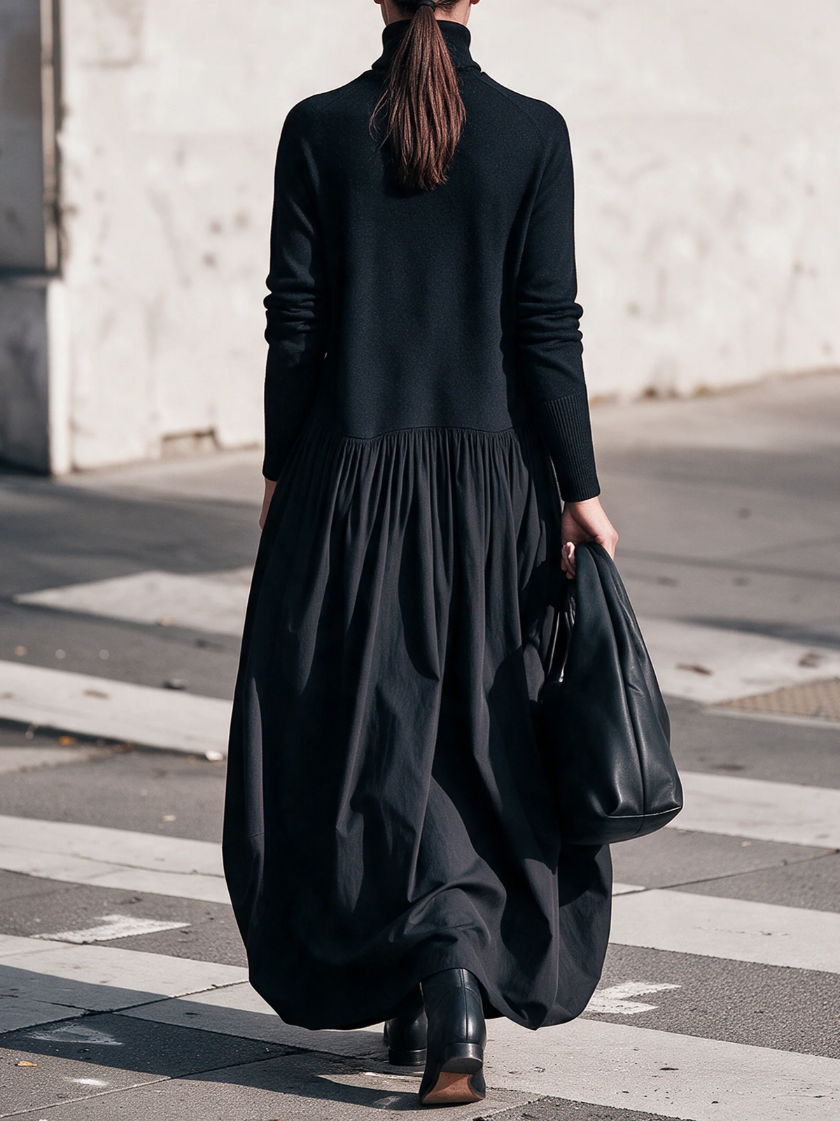Robe longue femme oversize à col haut et poches