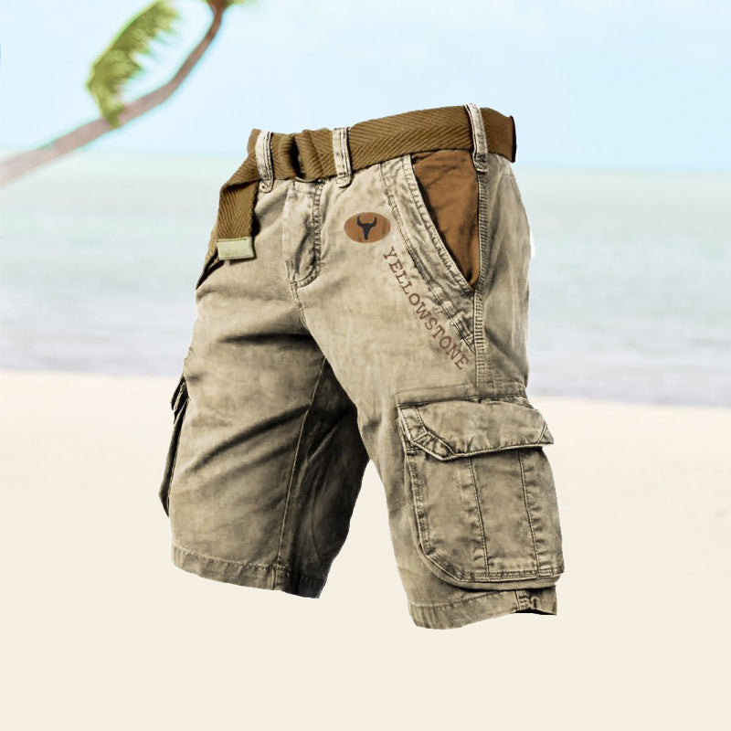 Short cargo homme d’été à poches multiples et ceinture