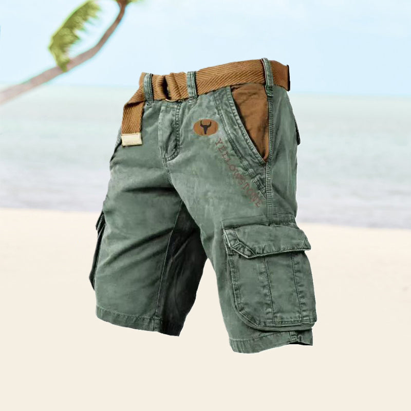 Short cargo homme d’été à poches multiples et ceinture