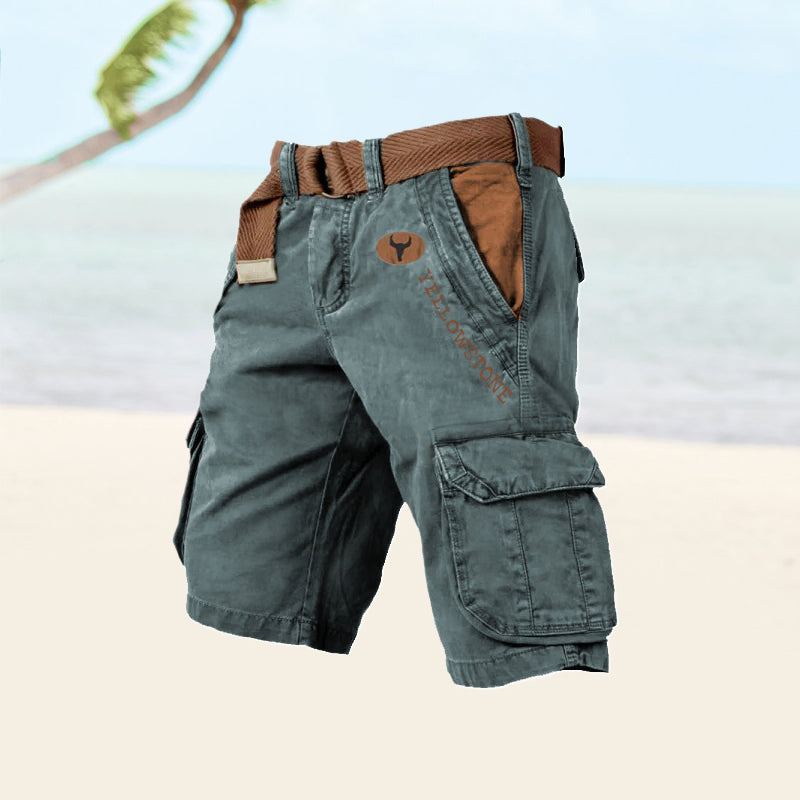Short cargo homme d’été à poches multiples et ceinture