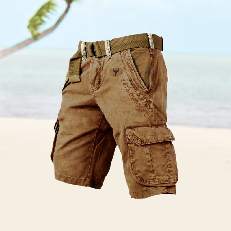 Short cargo homme d’été à poches multiples et ceinture