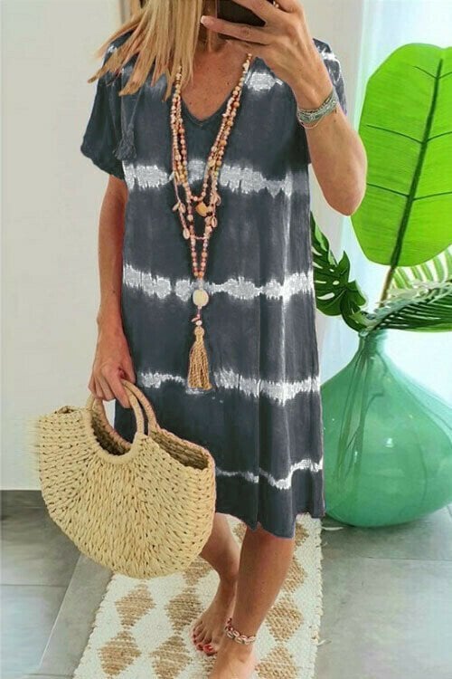 Robe t-shirt femme tie-dye à col V manches courtes
