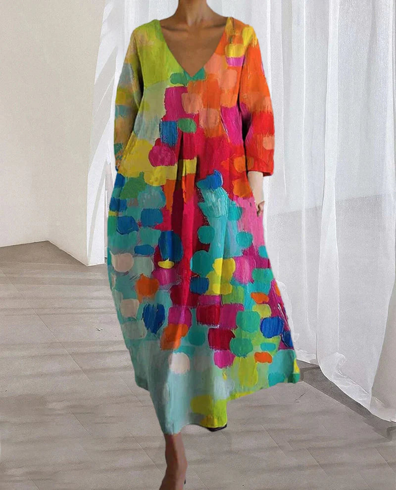 Robe à Imprimé Abstrait Coloré – Expression Artistique Moderne