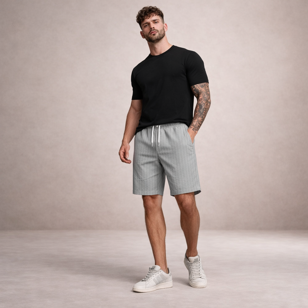 Short homme d’été en lin mélangé avec taille à cordon