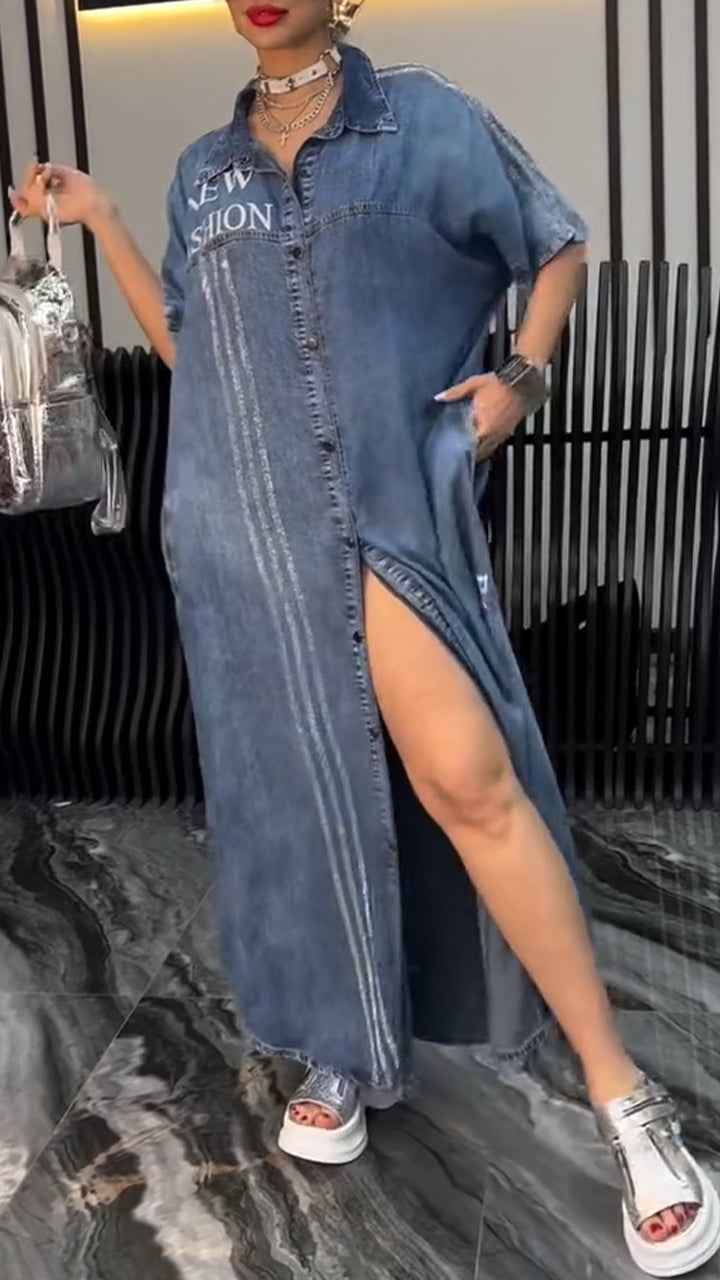 Robe Longue Femme Denim Tencel Boutonnée pour Été Confortable et Décontractée