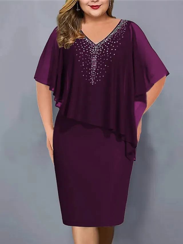 Robe cape femme avec strass et superposition en mousseline
