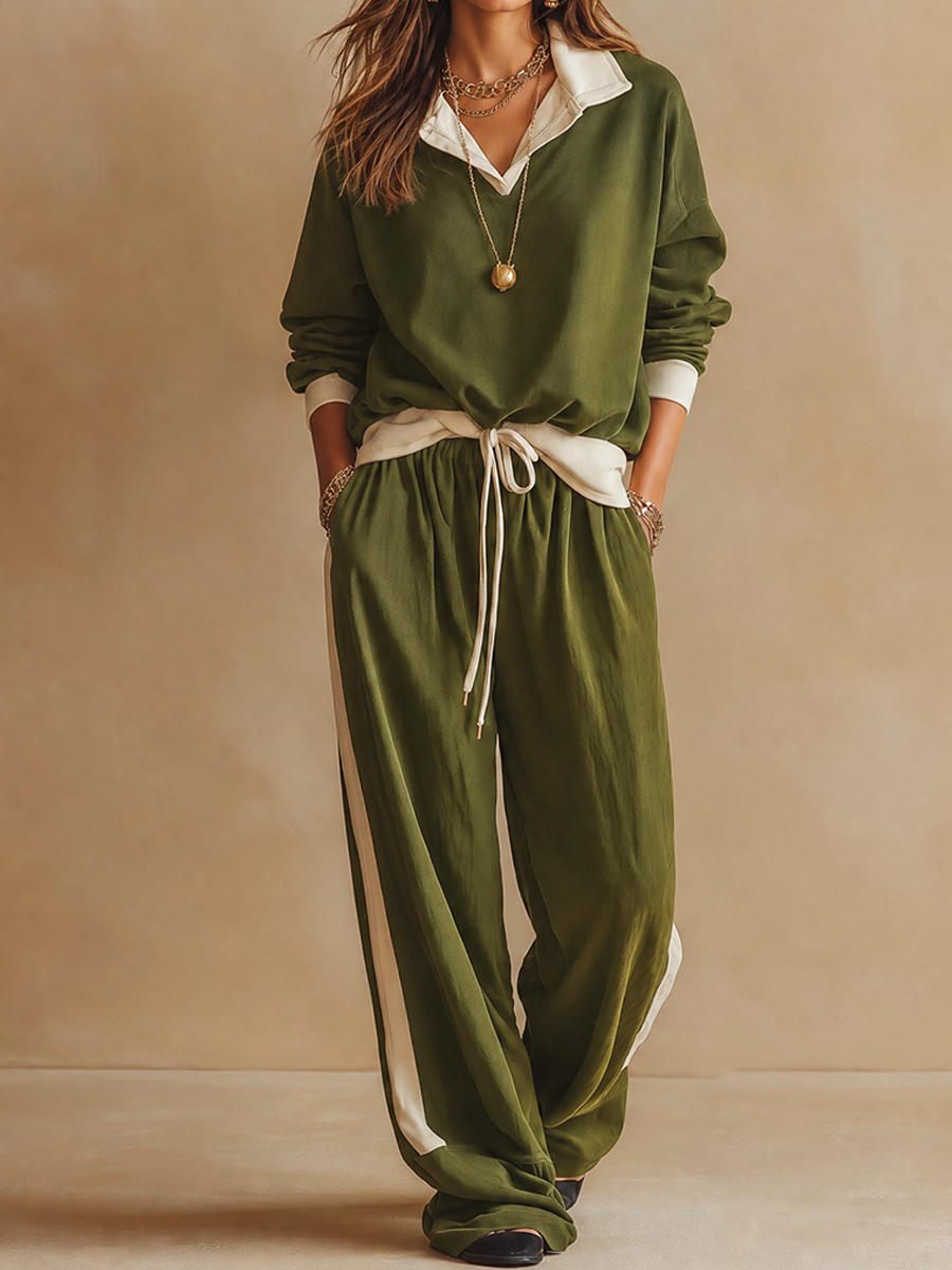 Ensemble femme à col polo et pantalon large
