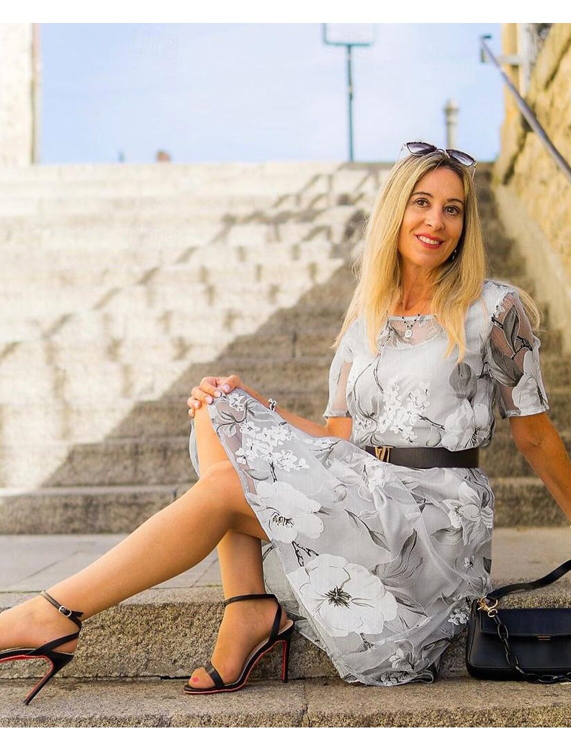 Robe Femme Midi Imprimé Floral Coupe Fluide Tissu Léger Usage Quotidien