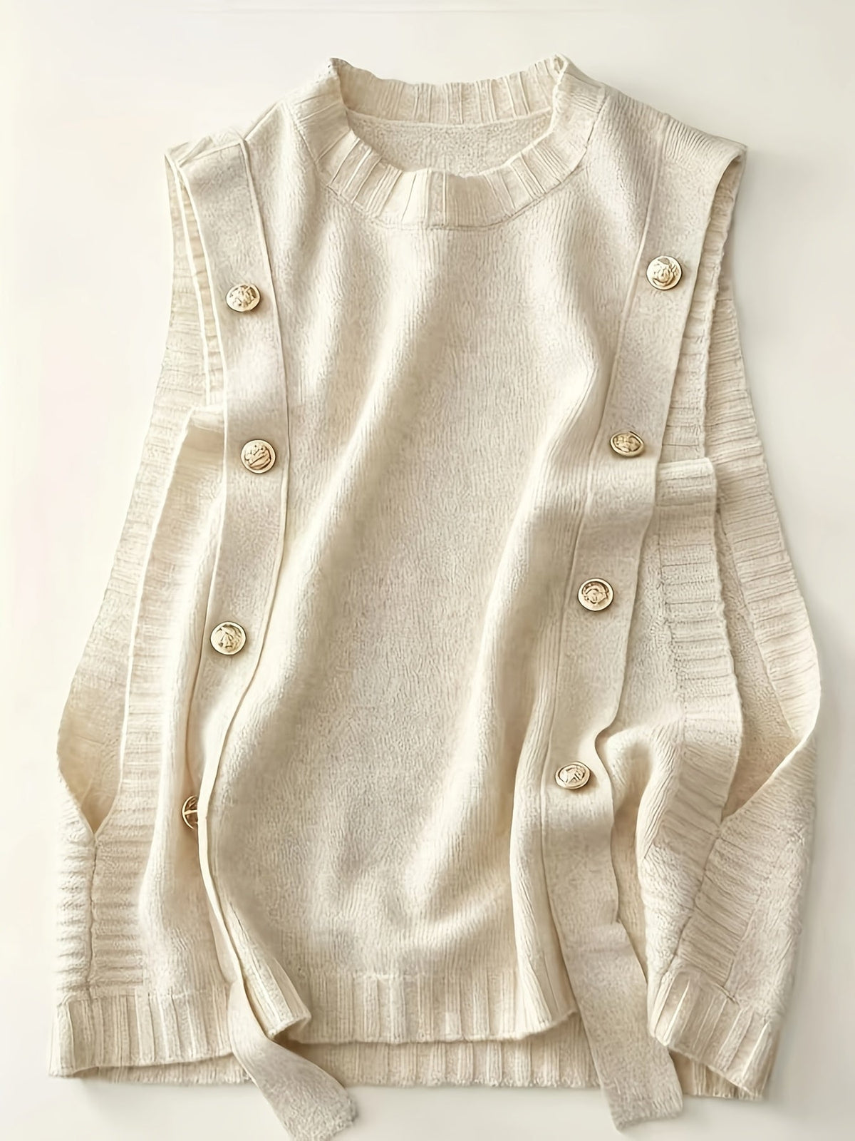Gilet sans manches femme en maille à boutons décoratifs