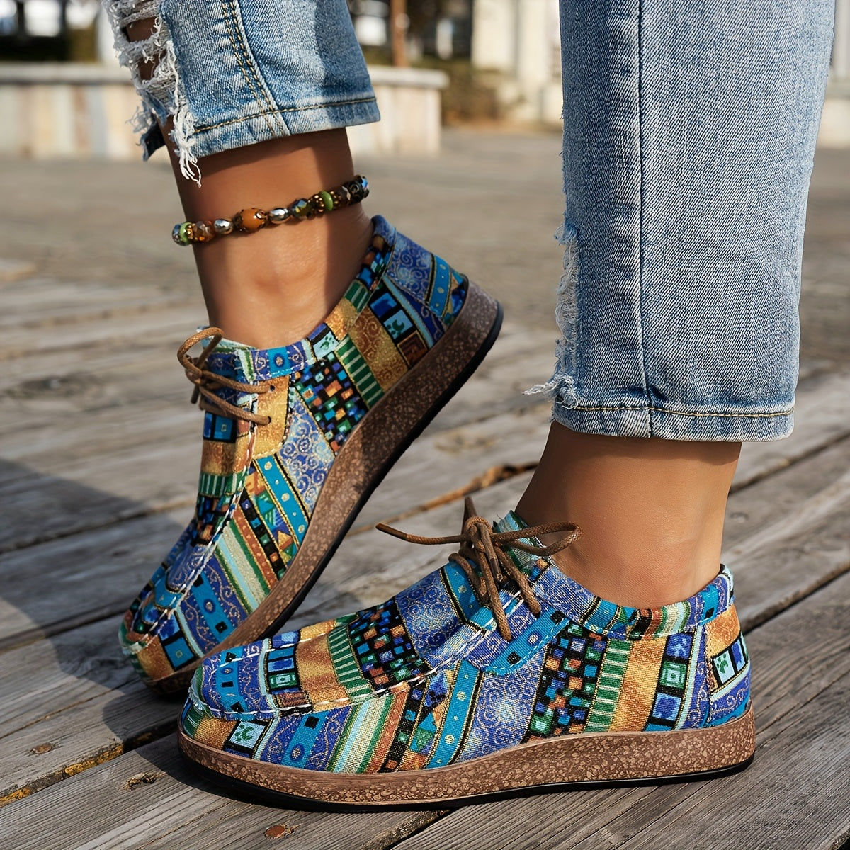 Baskets femme patchwork à lacets pour confort quotidien