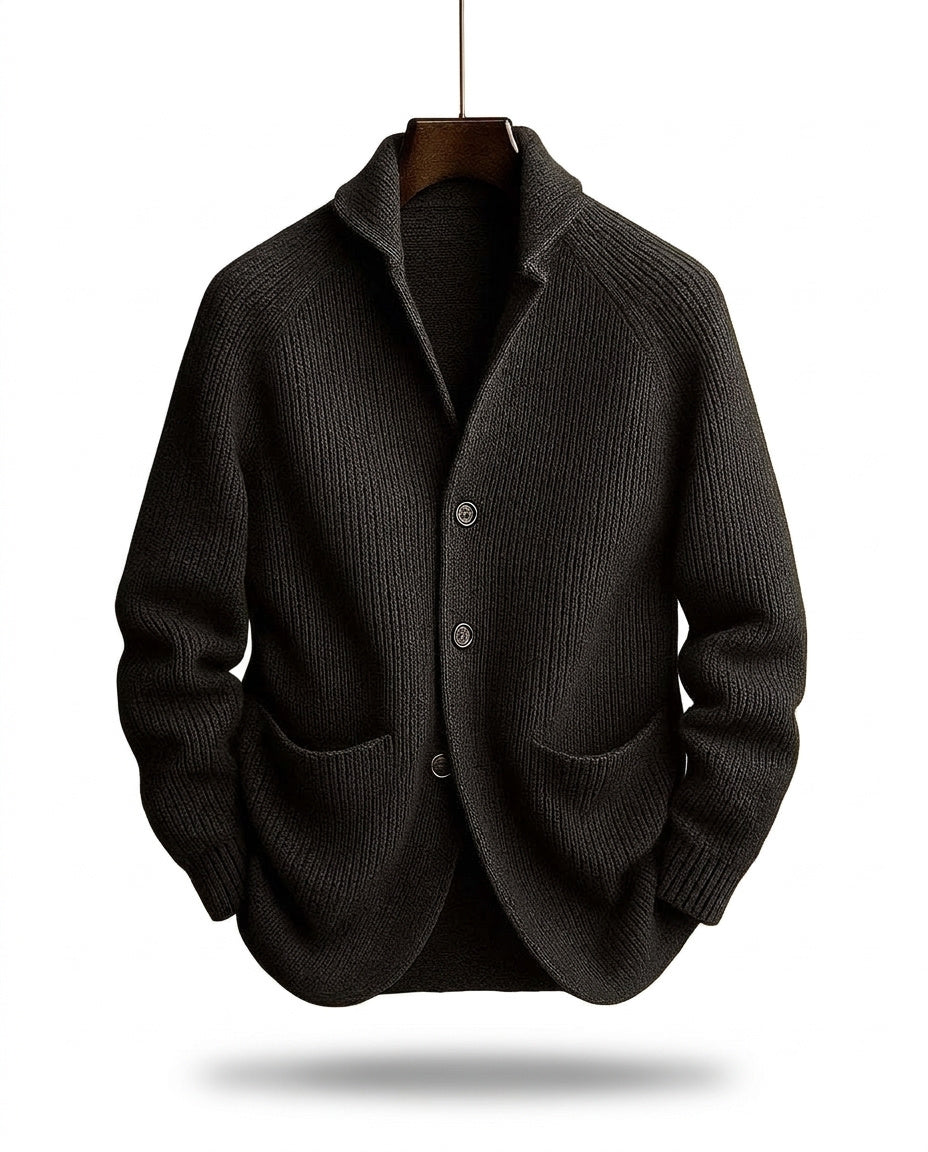 Cardigan homme en maille côtelée à col châle et boutons