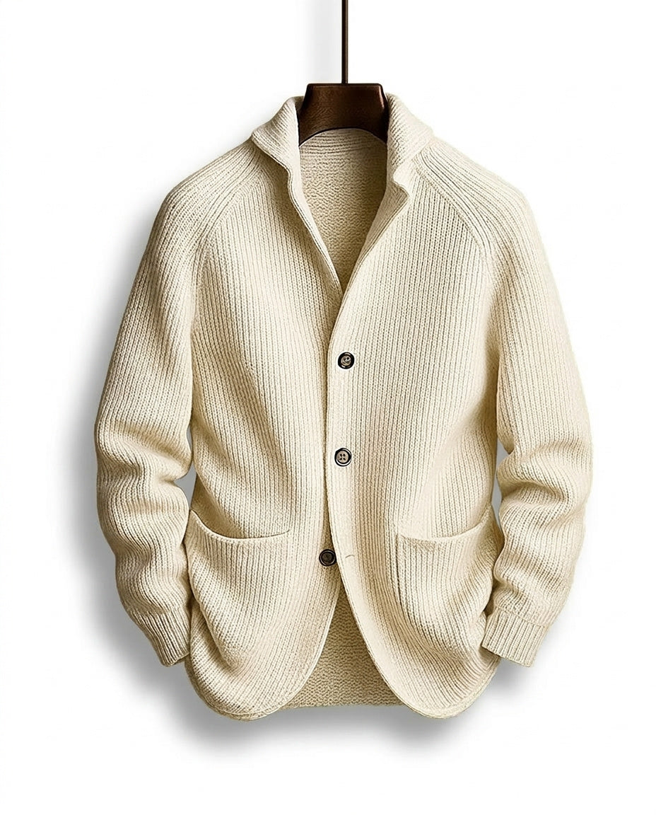 Cardigan homme en maille côtelée à col châle et boutons