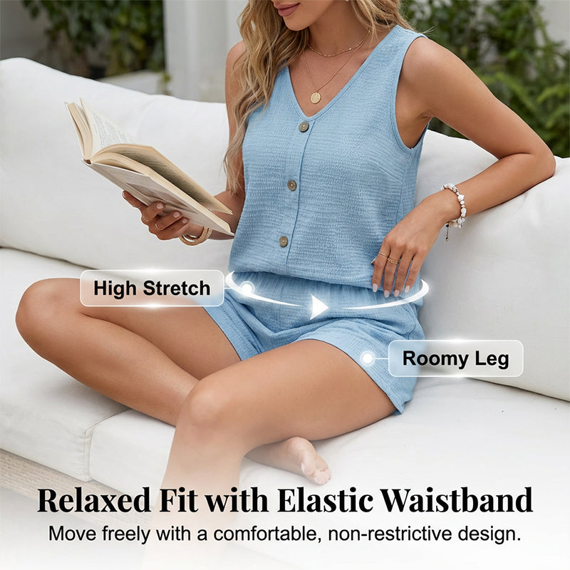 Ensemble femme sans manches à col V avec short assorti