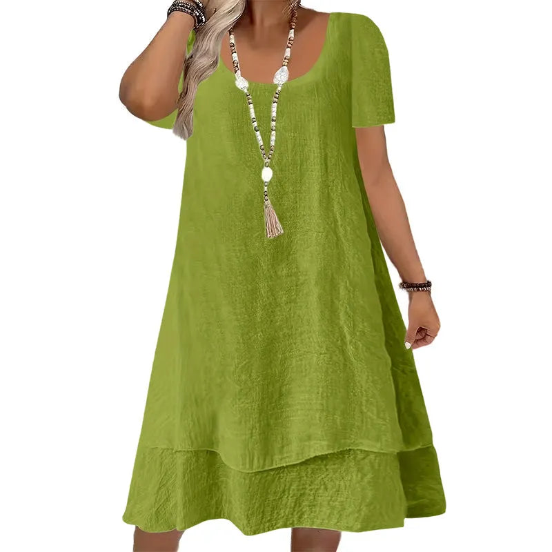 Robe femme ample à col rond et manches courtes